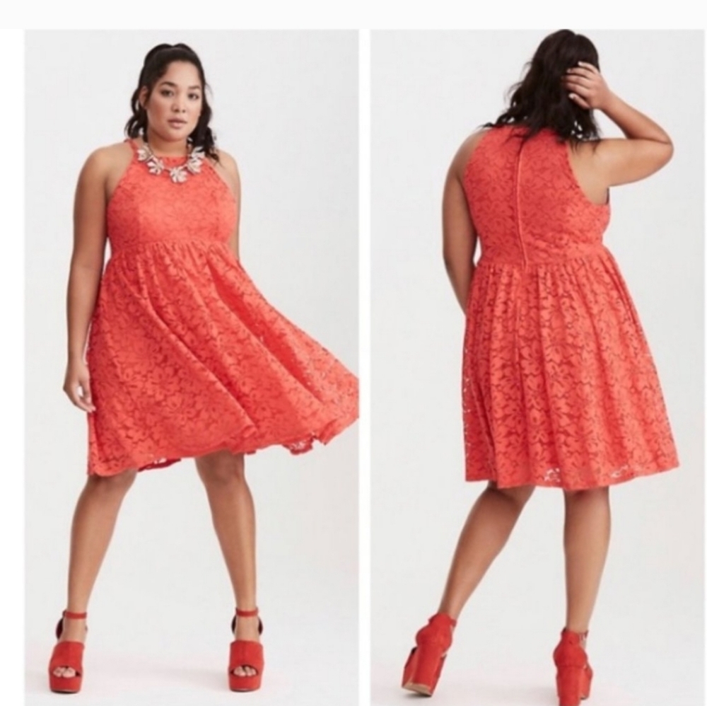 Torrid Lace Mesh Overlay Halter Neck Skater Dress NWT